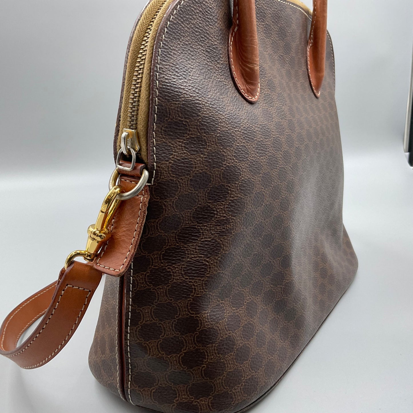 CELINE BROWN MACADAM BIASON HANDBAG