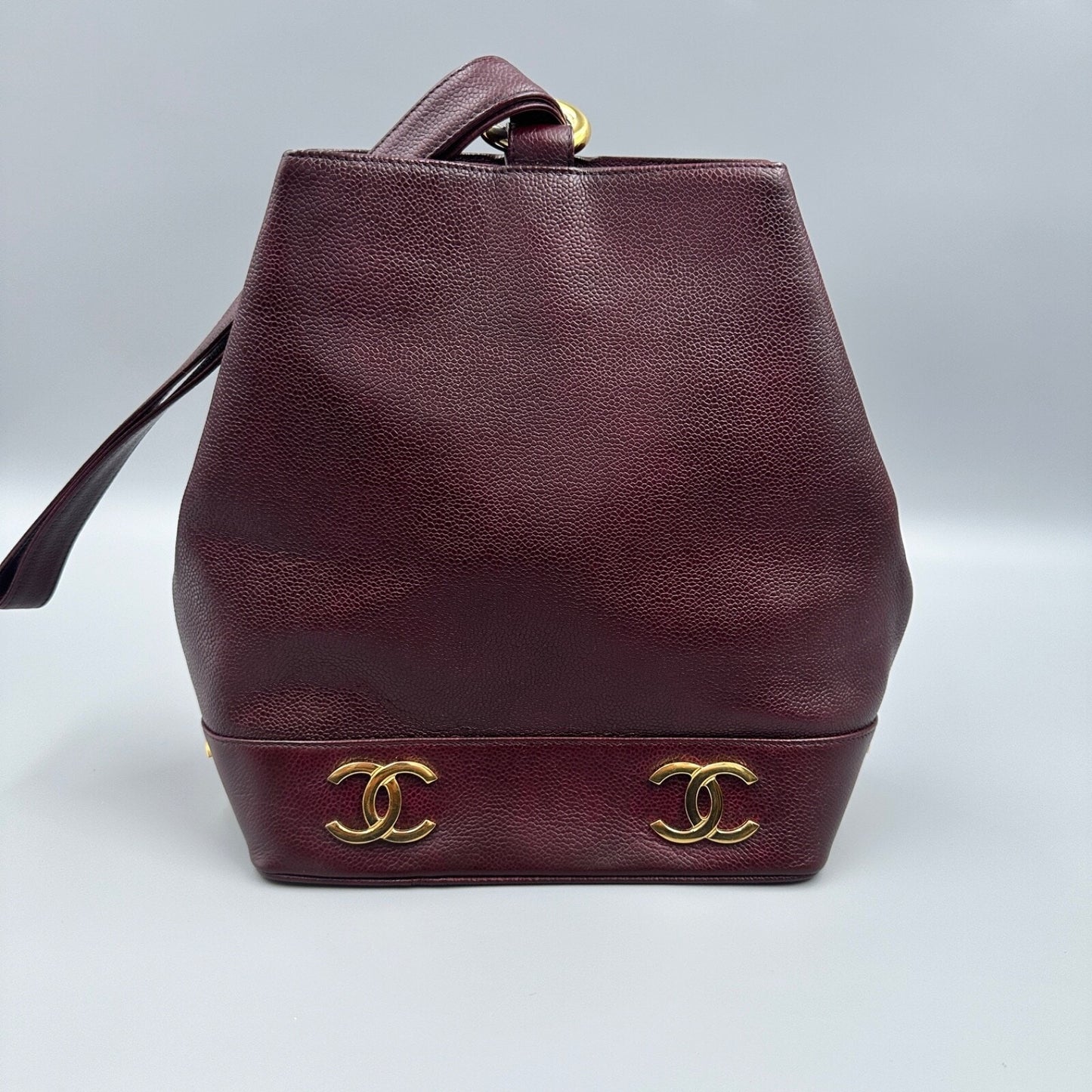 CHANEL MAROON CC ONE SHOULDER BUCKET BAG