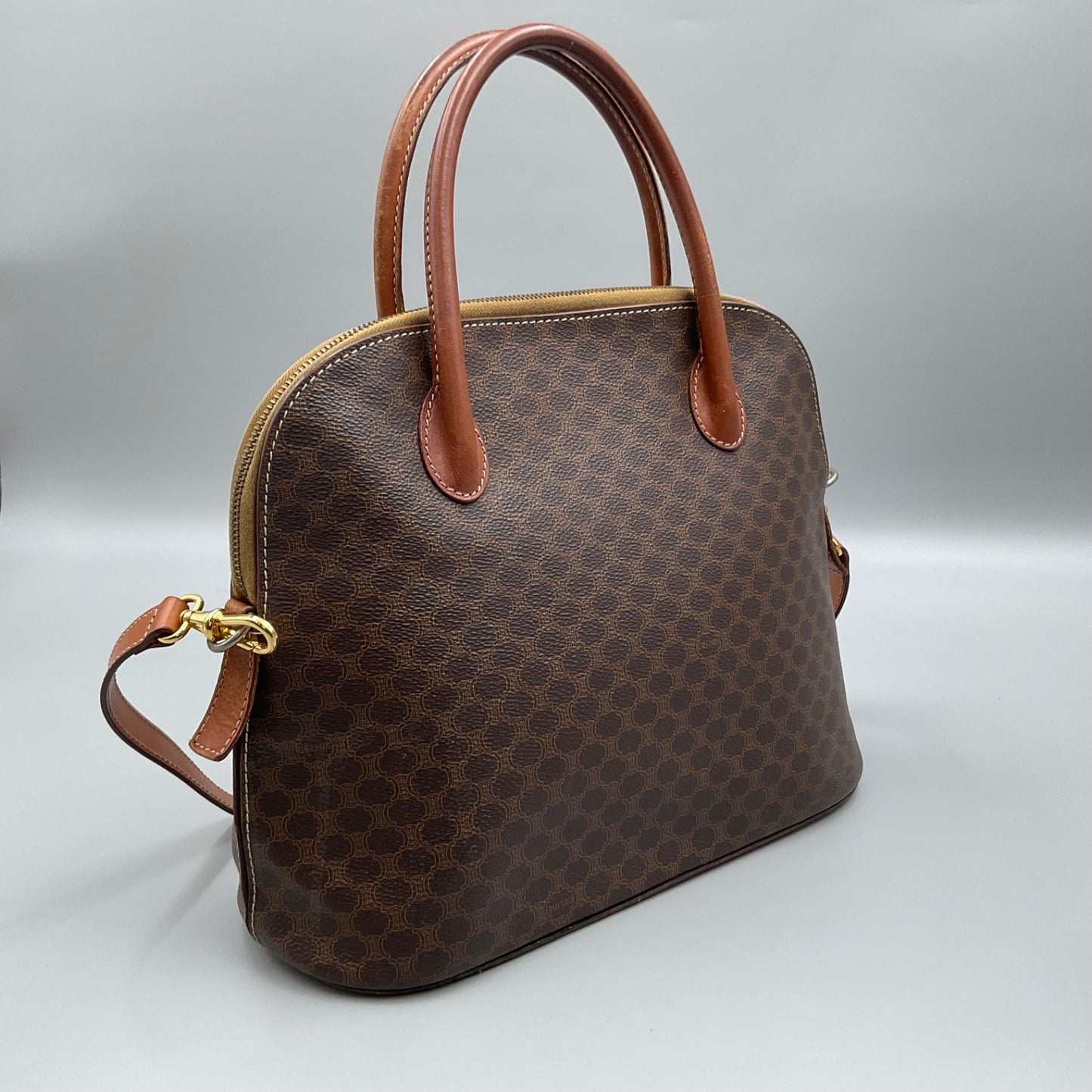 CELINE BROWN MACADAM BIASON HANDBAG