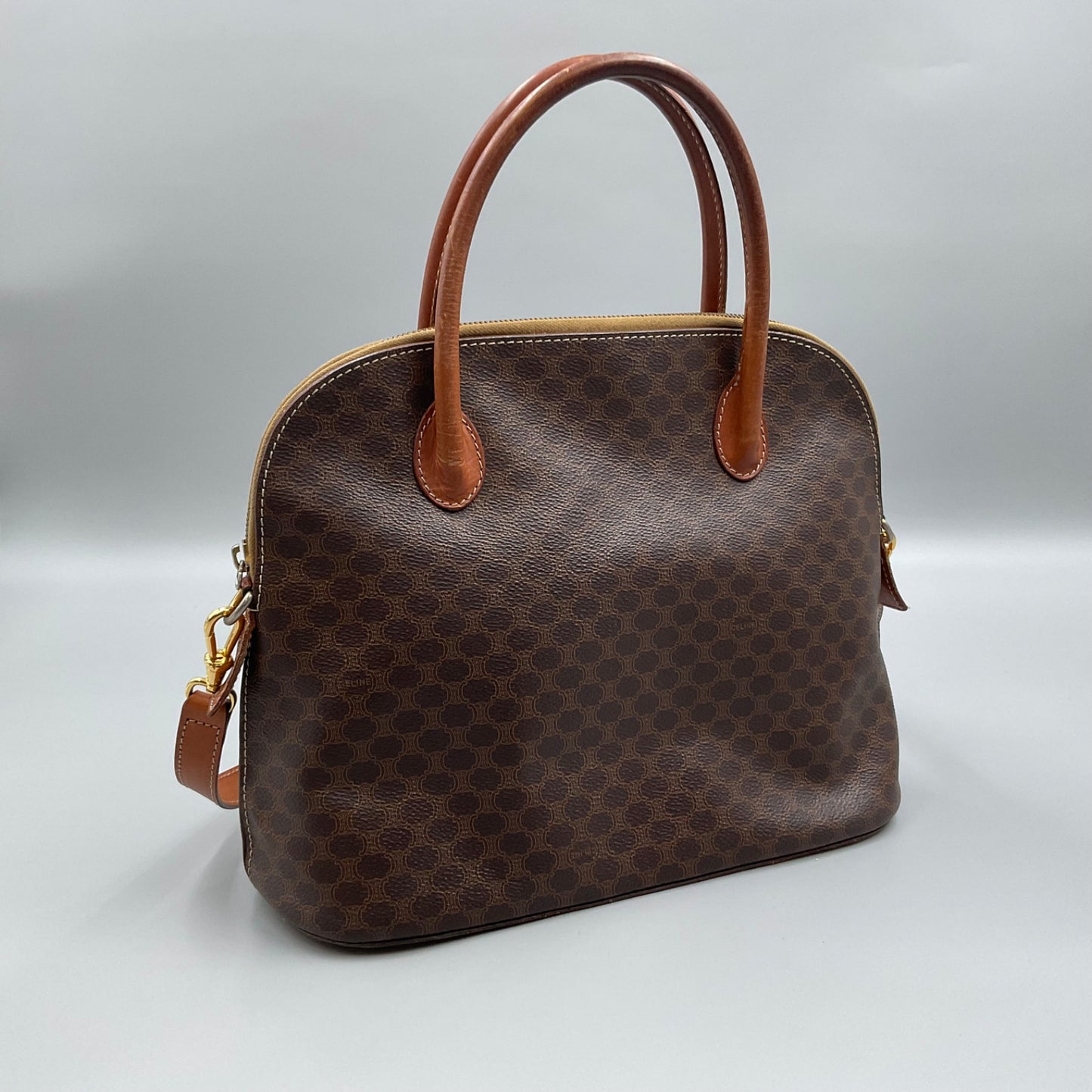 CELINE BROWN MACADAM BIASON HANDBAG