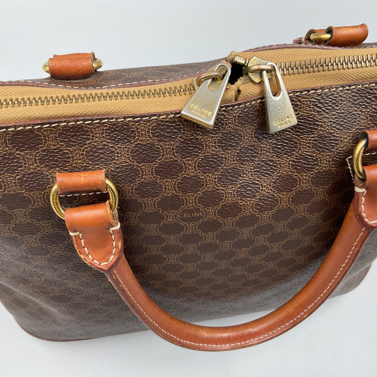 CELINE BROWN MACADAM BIASON HANDBAG