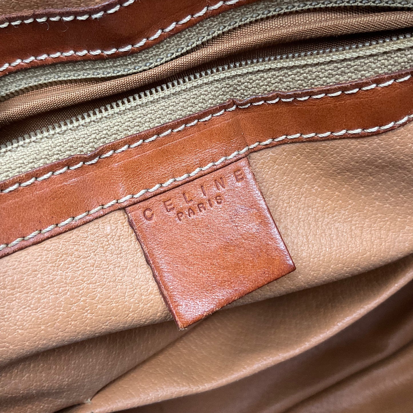 CELINE BROWN MACADAM BIASON HANDBAG