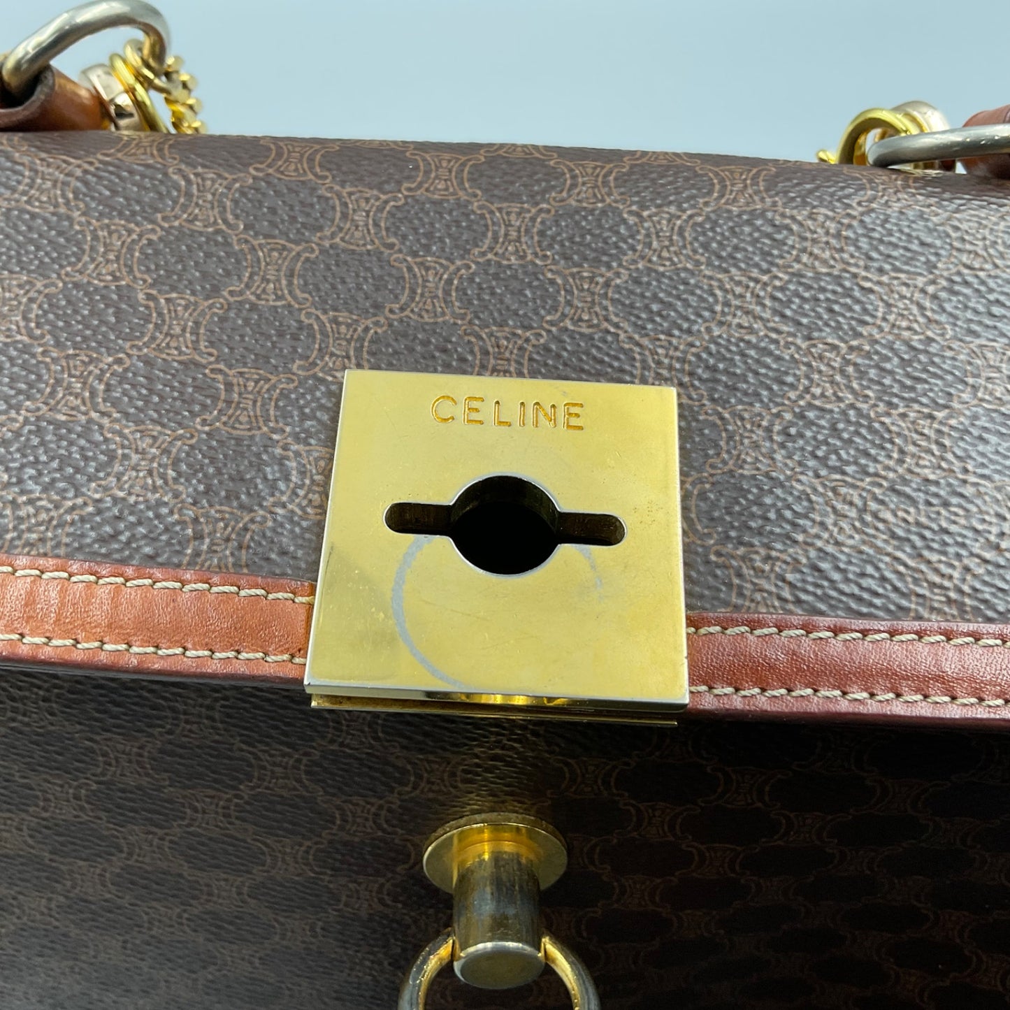 CELINE BROWN MACADAM HANDBAG w/CHAIN