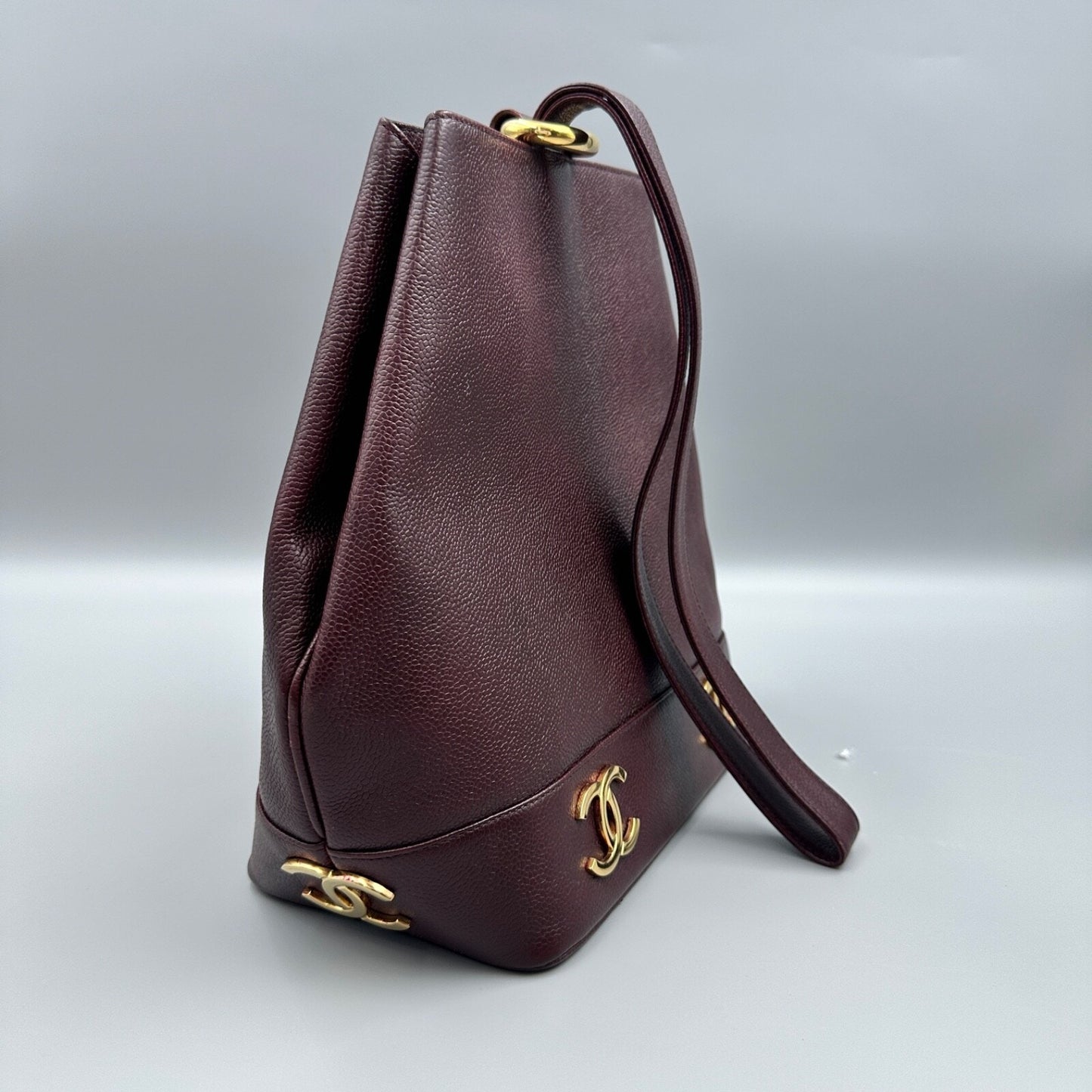CHANEL MAROON CC ONE SHOULDER BUCKET BAG
