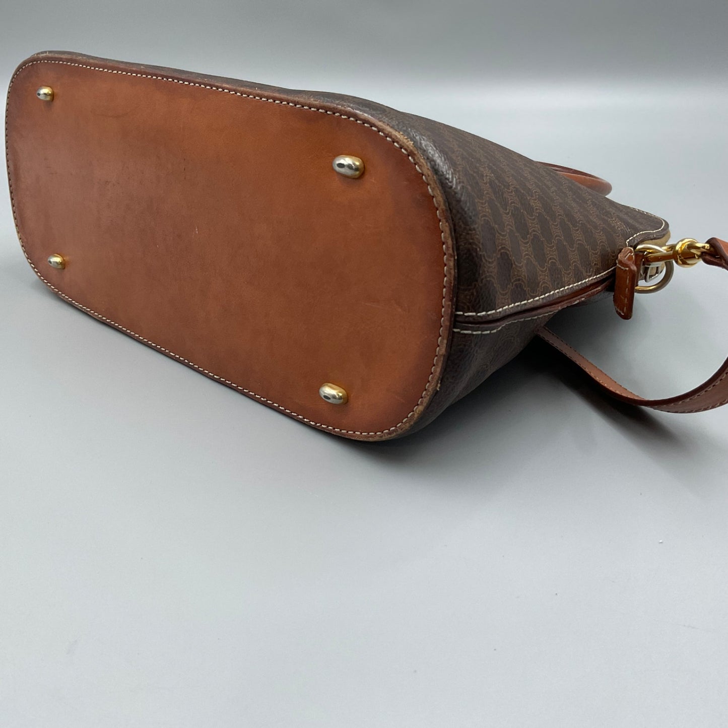 CELINE BROWN MACADAM BIASON HANDBAG