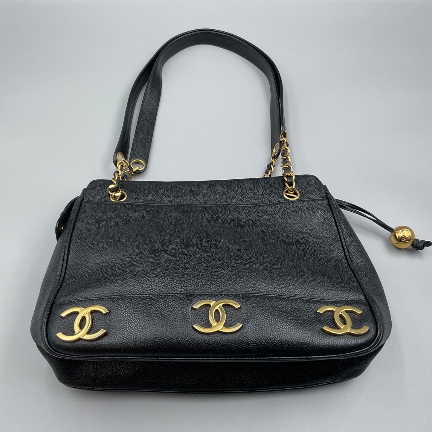 CHANEL TRIPLE CC BLACK LEATHER SHOULDER BAG (CC’s REPLATED)