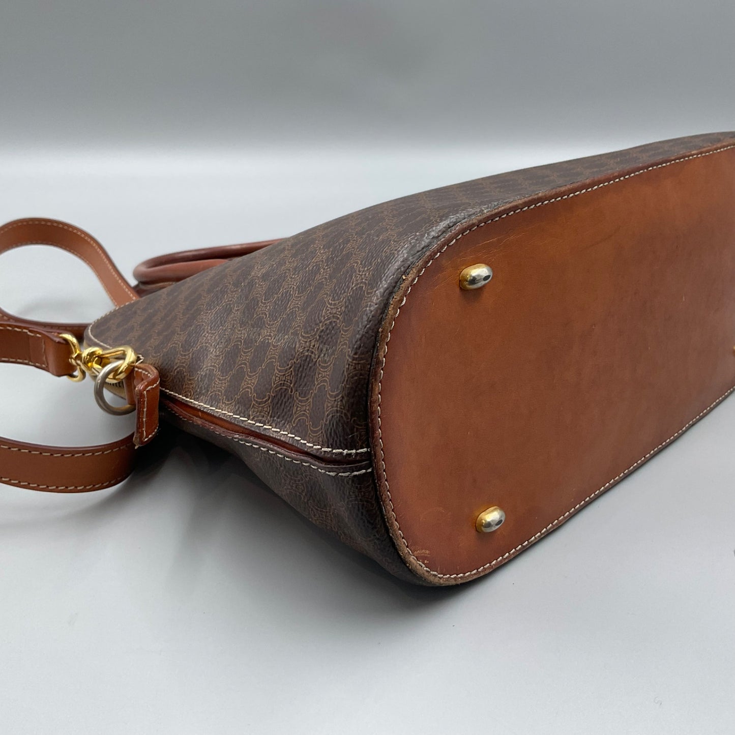CELINE BROWN MACADAM BIASON HANDBAG
