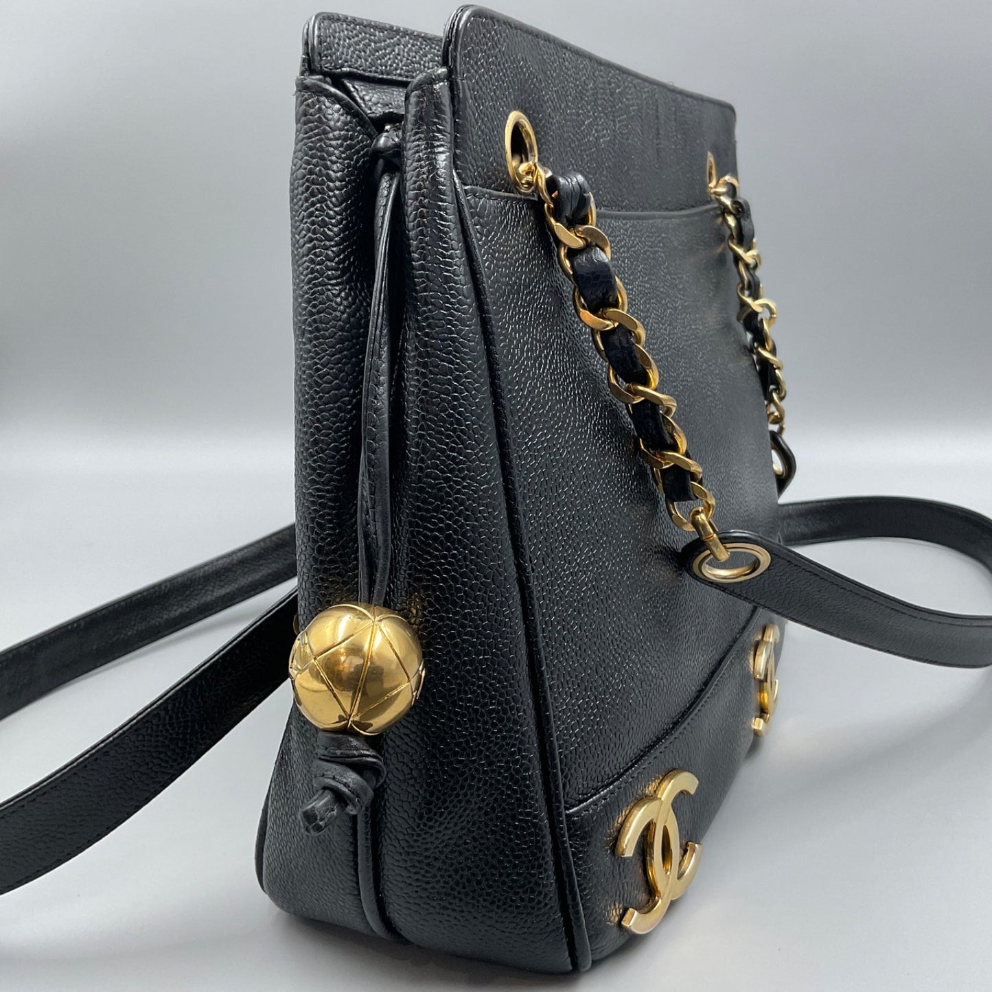 CHANEL TRIPLE CC BLACK LEATHER SHOULDER BAG (CC’s REPLATED)