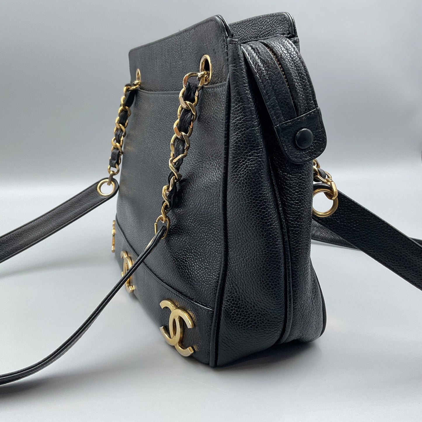 CHANEL TRIPLE CC BLACK LEATHER SHOULDER BAG (CC’s REPLATED)