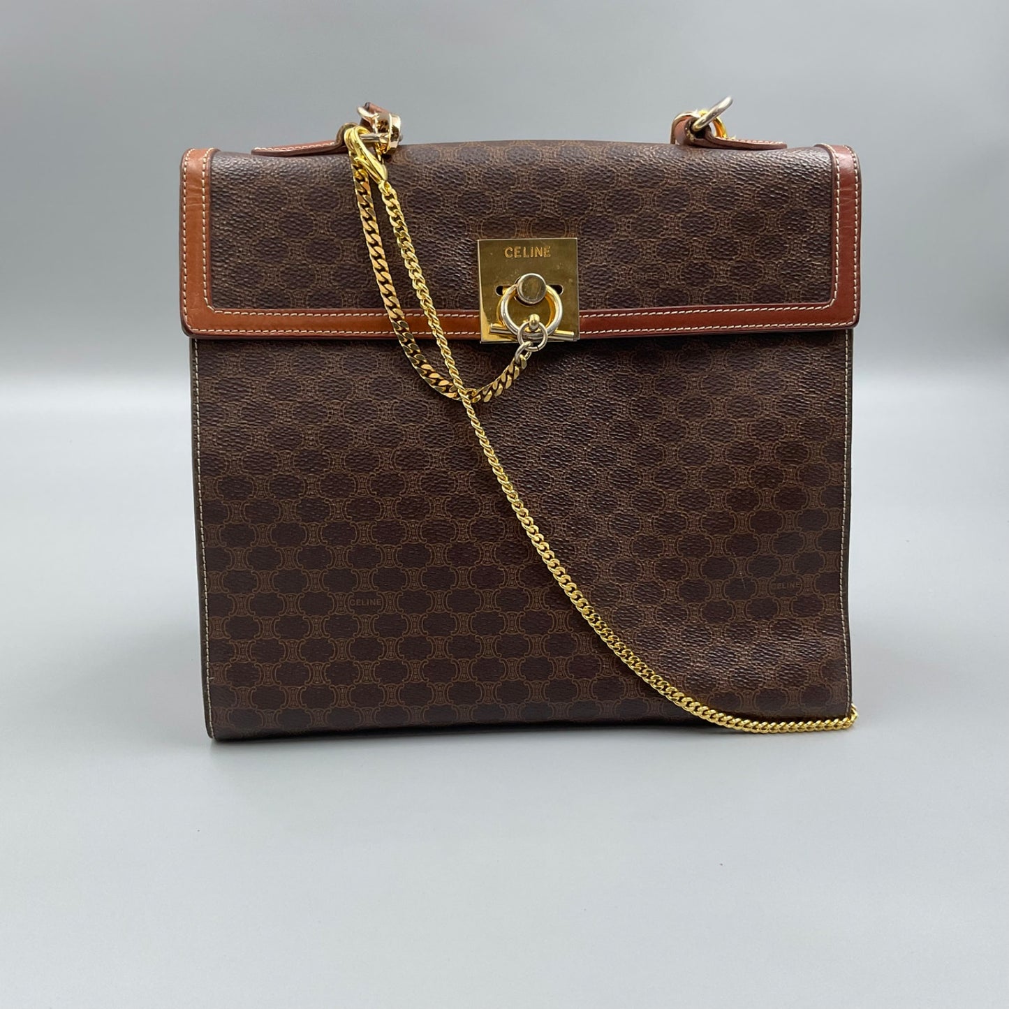 CELINE BROWN MACADAM HANDBAG w/CHAIN