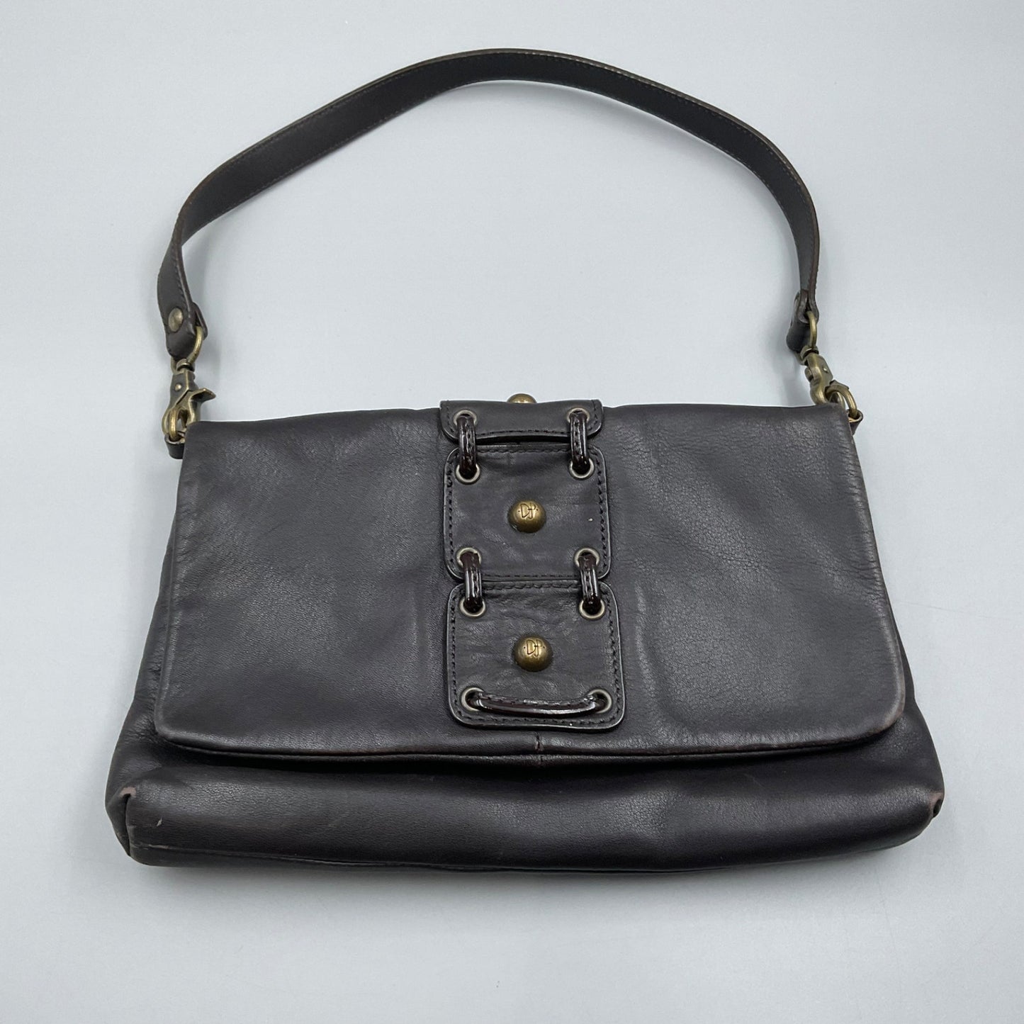 DONALD J. PLINER BLACK LEATHER CLUTCH BAG