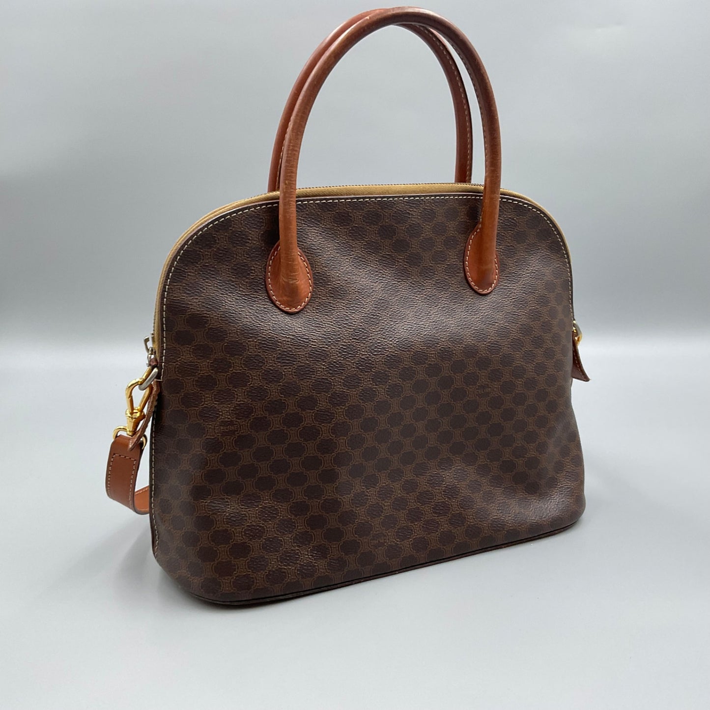 CELINE BROWN MACADAM BIASON HANDBAG