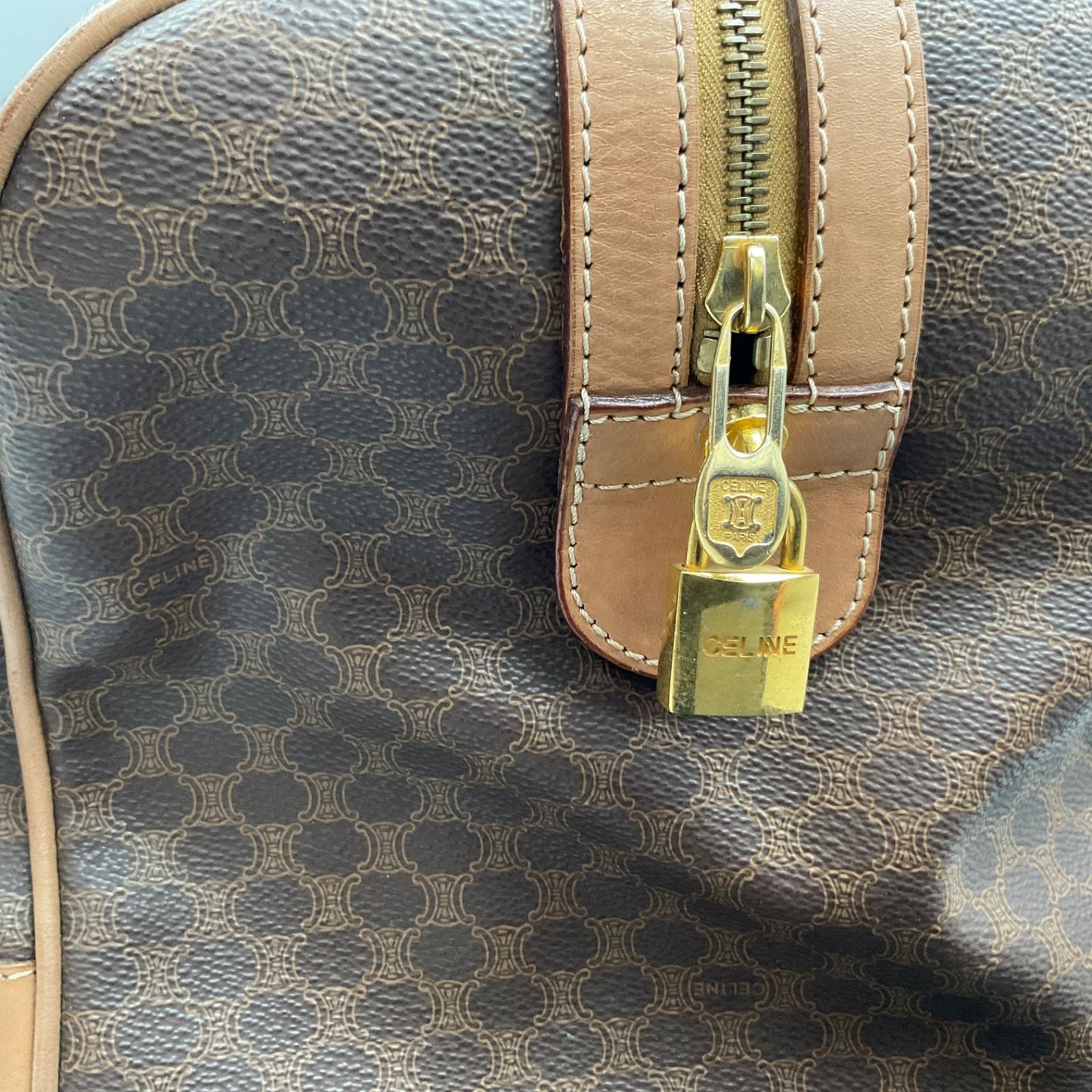 CELINE BROWN MACADAM BOSTON DUFFLE BAG (LARGE)