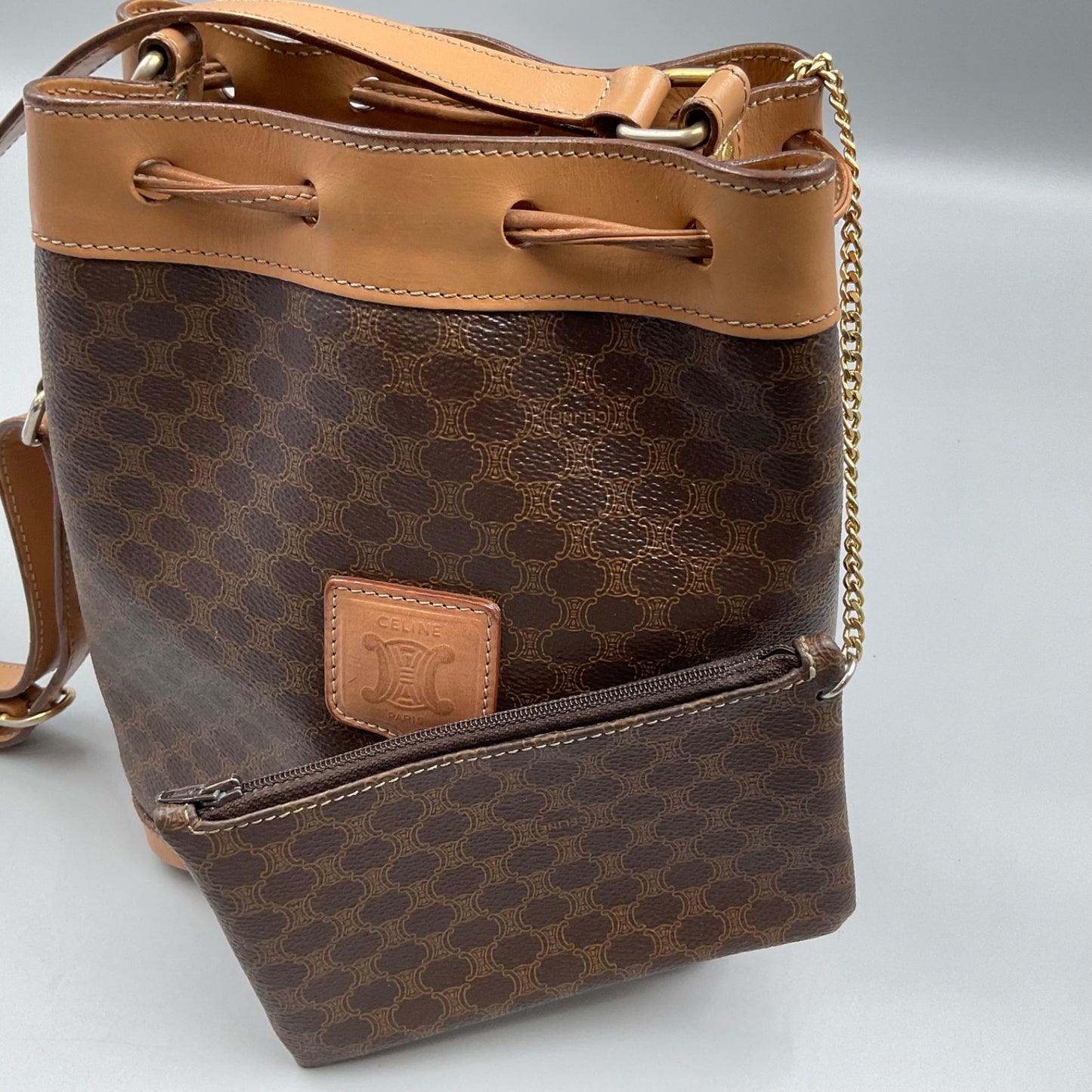 CELINE BROWN SAC SEAU MACADAM BUCKET BAG