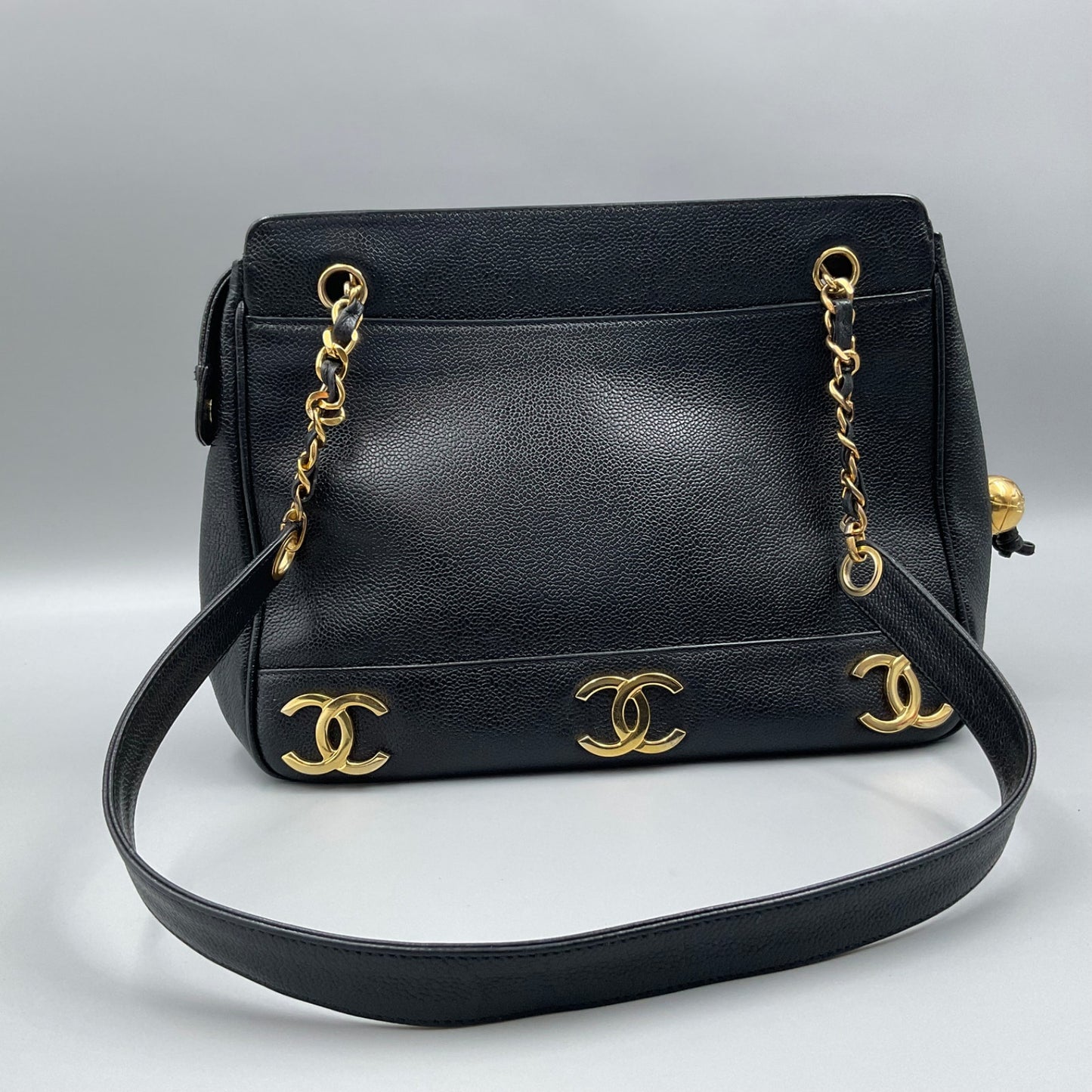 CHANEL TRIPLE CC BLACK LEATHER SHOULDER BAG (CC’s REPLATED)