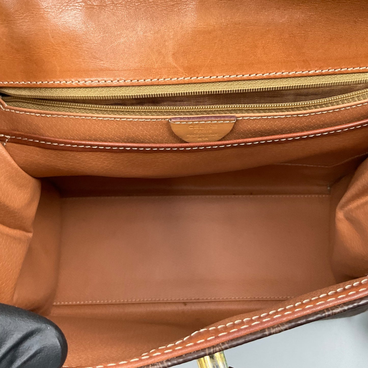 CELINE BROWN MACADAM HANDBAG w/CHAIN