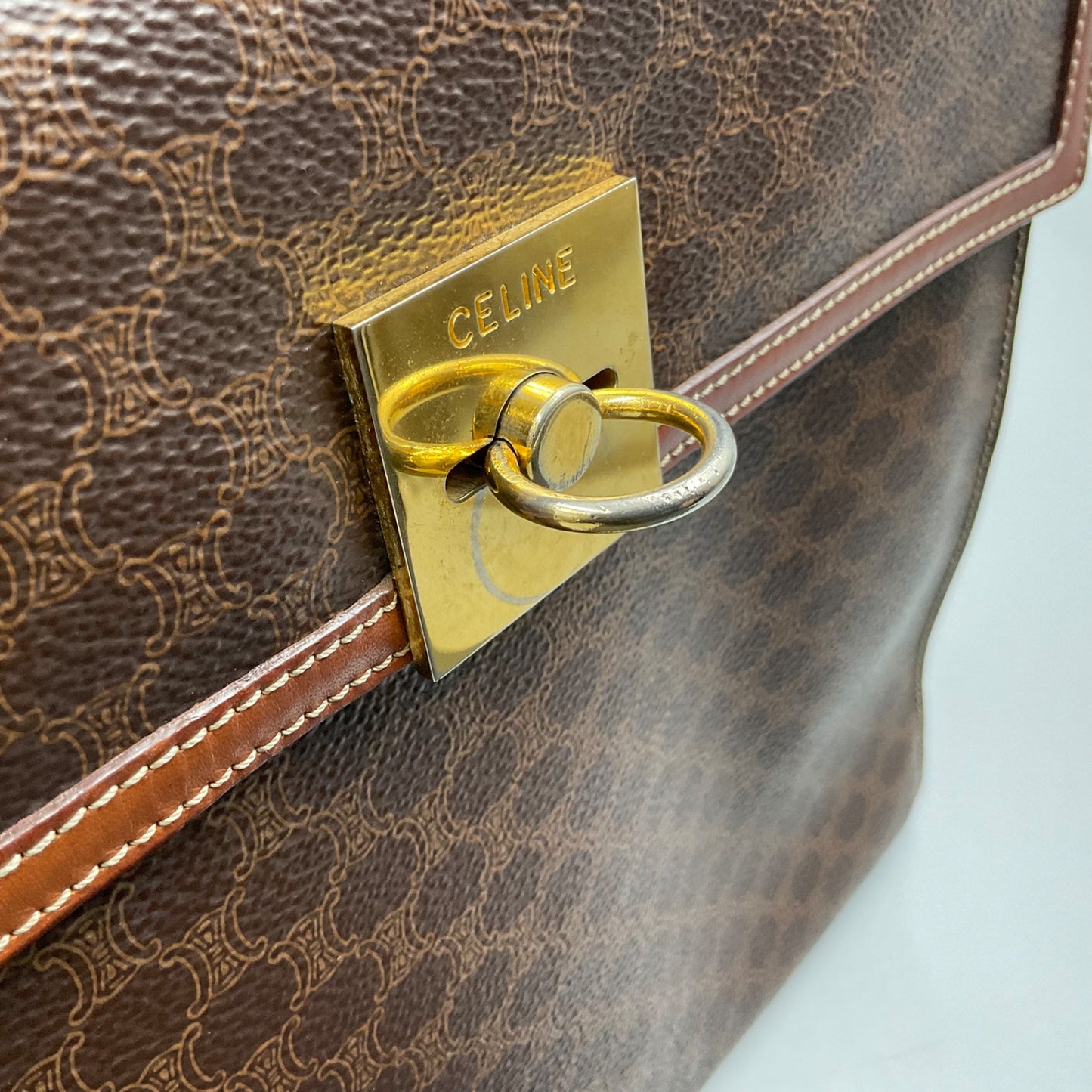 CELINE BROWN MACADAM HANDBAG w/CHAIN