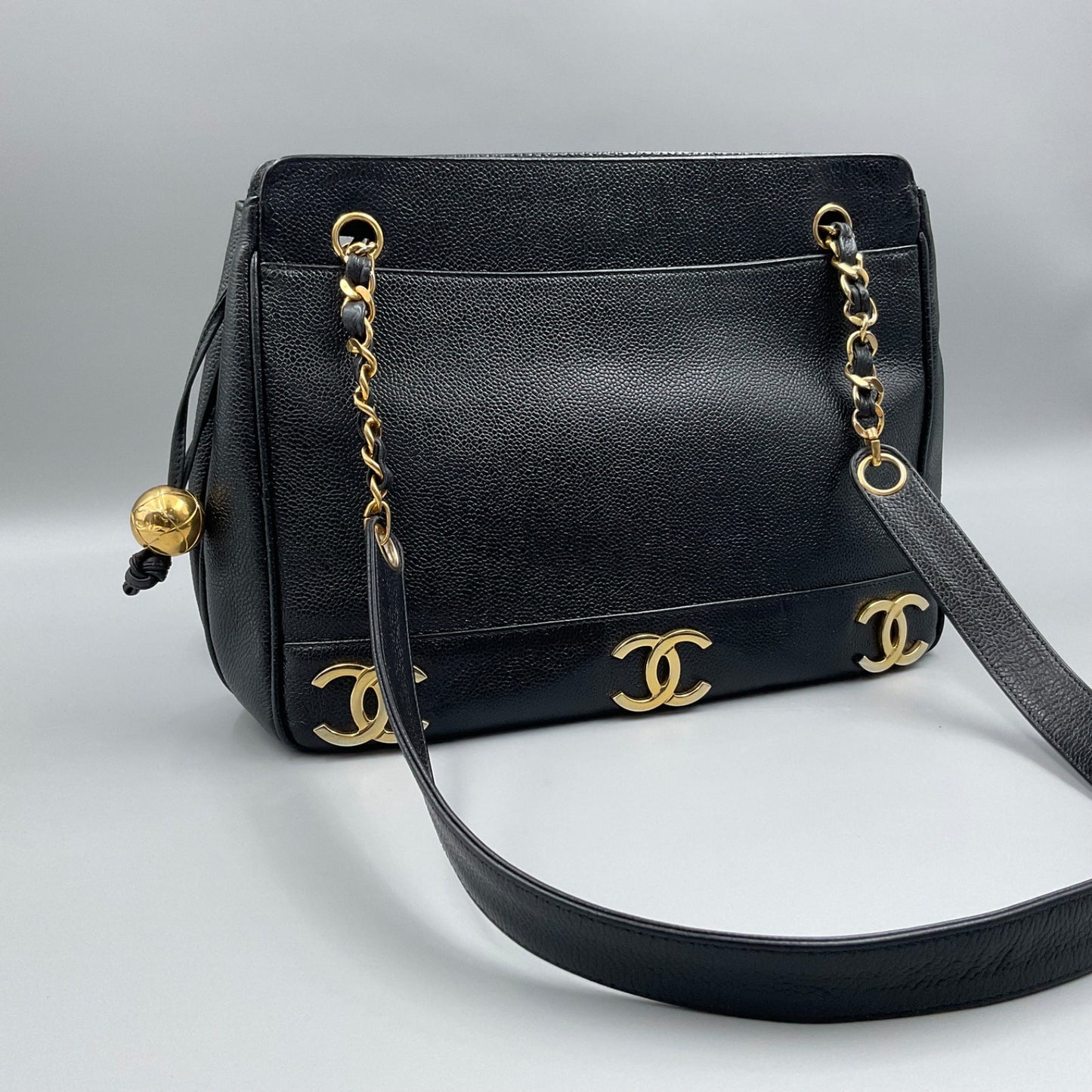 CHANEL TRIPLE CC BLACK LEATHER SHOULDER BAG (CC’s REPLATED)