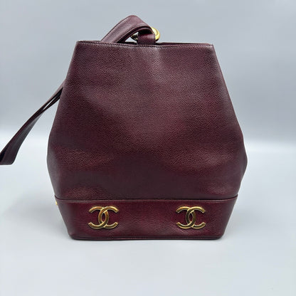 CHANEL MAROON CC ONE SHOULDER BUCKET BAG