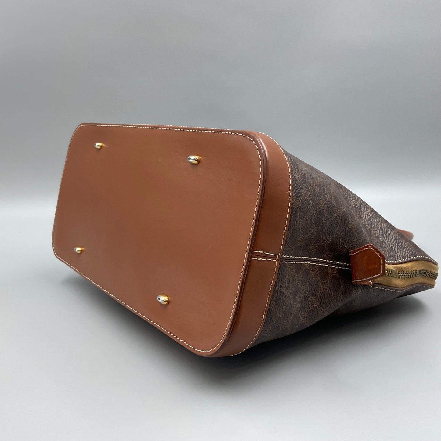 CELINE BROWN MACADAM BIASON HANDBAG