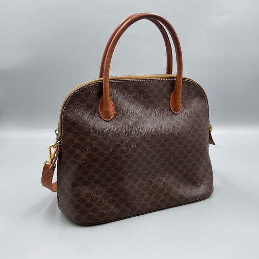 CELINE BROWN MACADAM BIASON HANDBAG