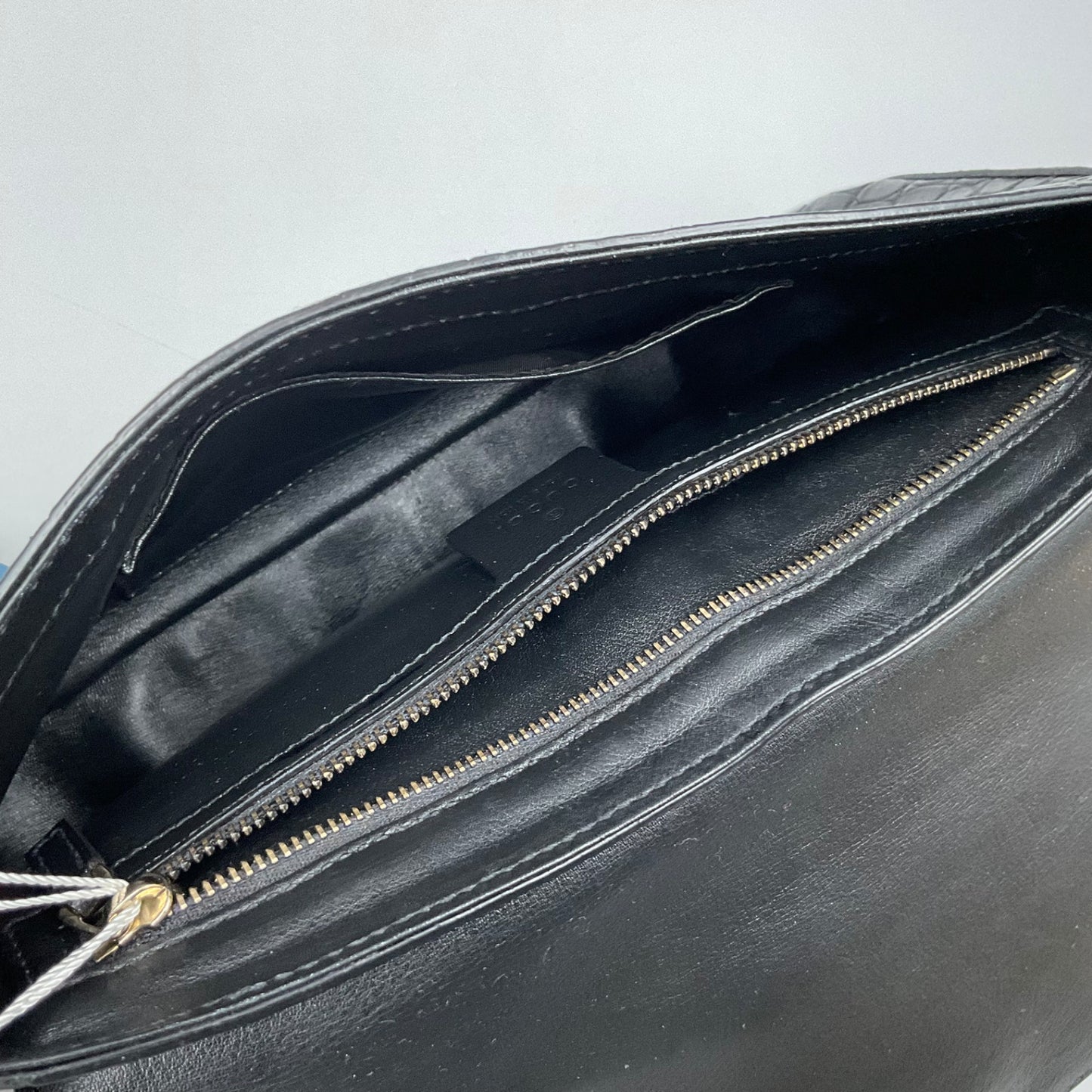 GUCCI BLACK CROCODILE SOHO CHAIN CROSSBODY BAG