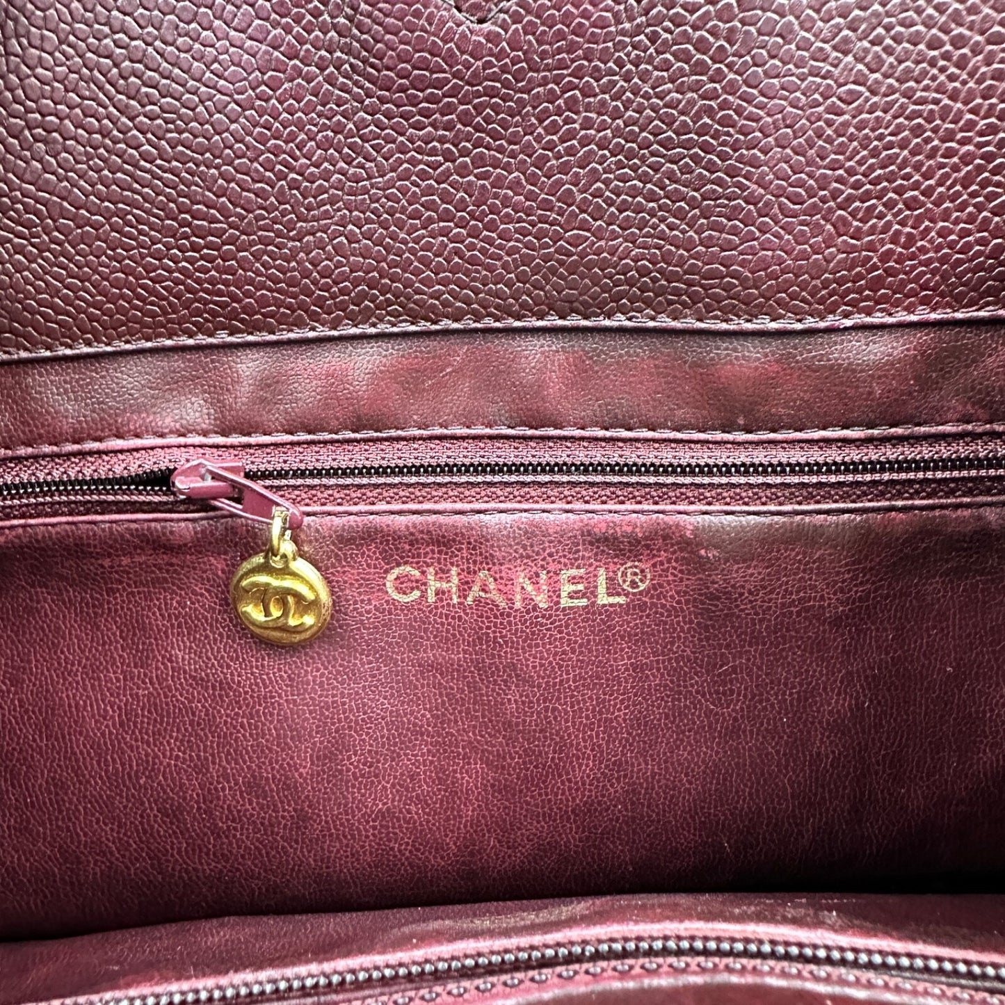 CHANEL MAROON CC ONE SHOULDER BUCKET BAG