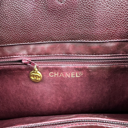 CHANEL MAROON CC ONE SHOULDER BUCKET BAG