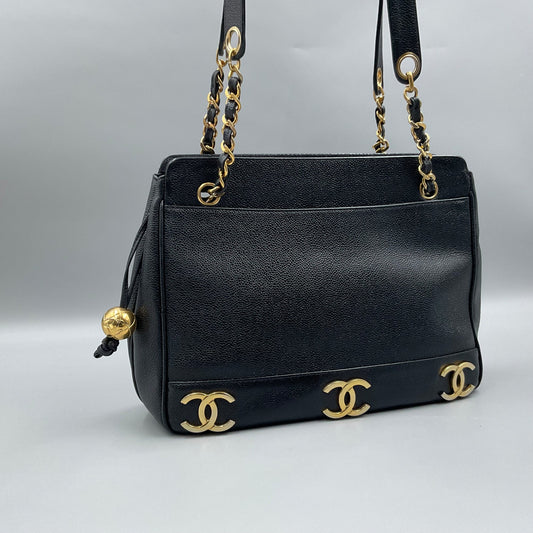 CHANEL TRIPLE CC BLACK LEATHER SHOULDER BAG (CC’s REPLATED)
