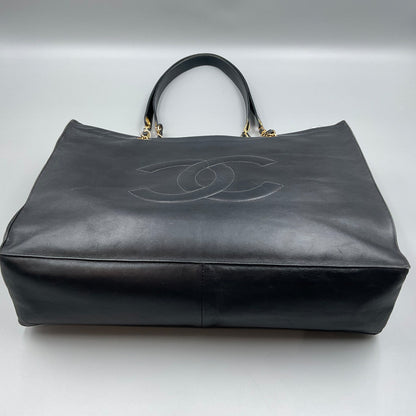 CHANEL CC BLACK LEATHER TOTE