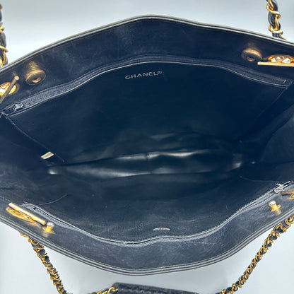 CHANEL BLACK LEATHER TOTE BAG