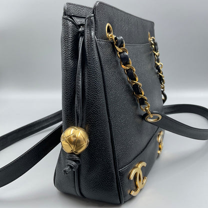CHANEL TRIPLE CC BLACK LEATHER SHOULDER BAG (CC’s REPLATED)