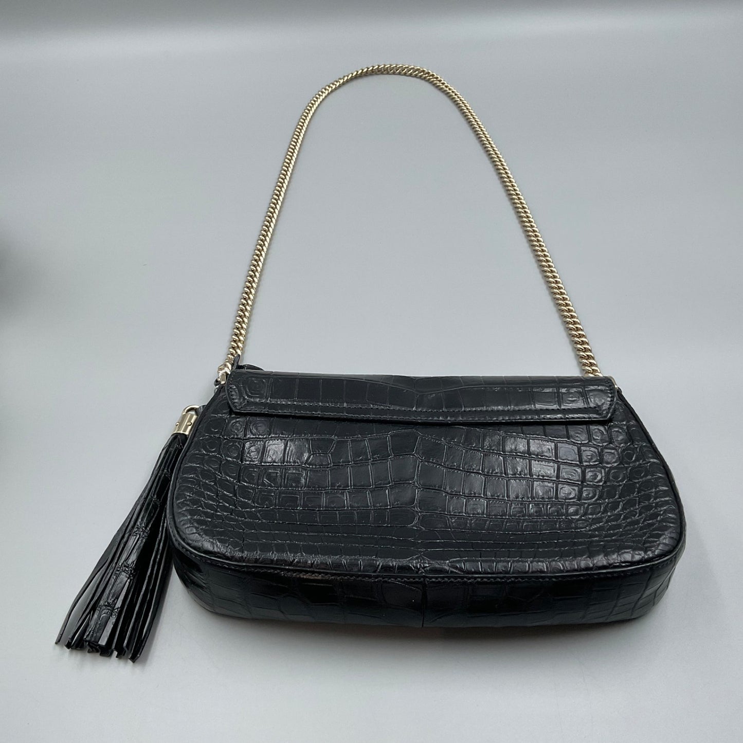GUCCI BLACK CROCODILE SOHO CHAIN CROSSBODY BAG