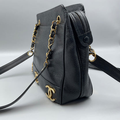 CHANEL TRIPLE CC BLACK LEATHER SHOULDER BAG (CC’s REPLATED)