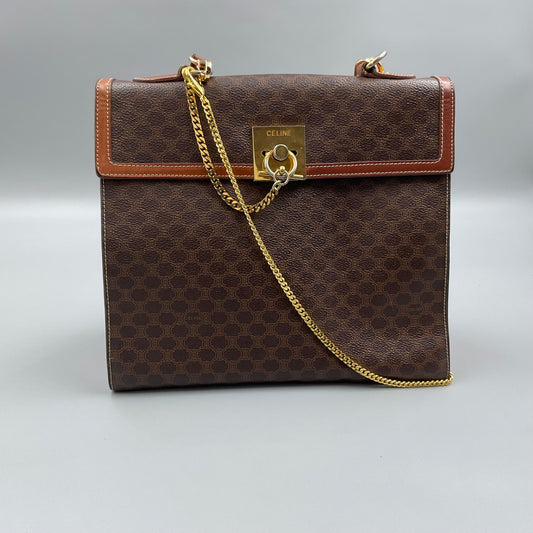 CELINE BROWN MACADAM HANDBAG w/CHAIN