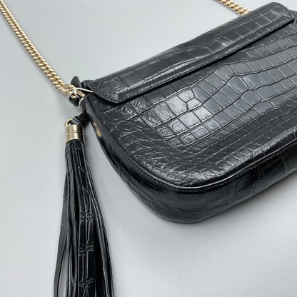 GUCCI BLACK CROCODILE SOHO CHAIN CROSSBODY BAG