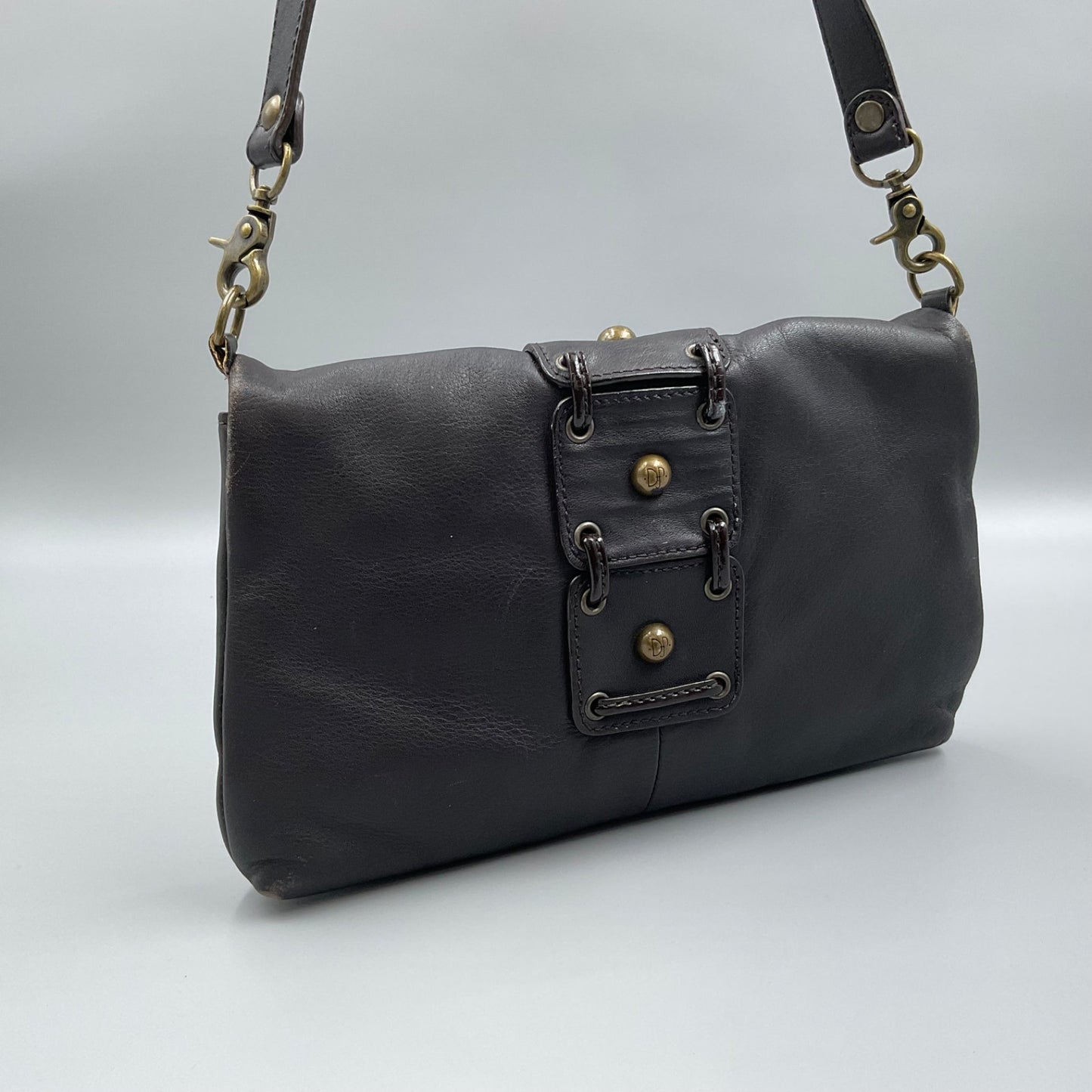 DONALD J. PLINER BLACK LEATHER CLUTCH BAG
