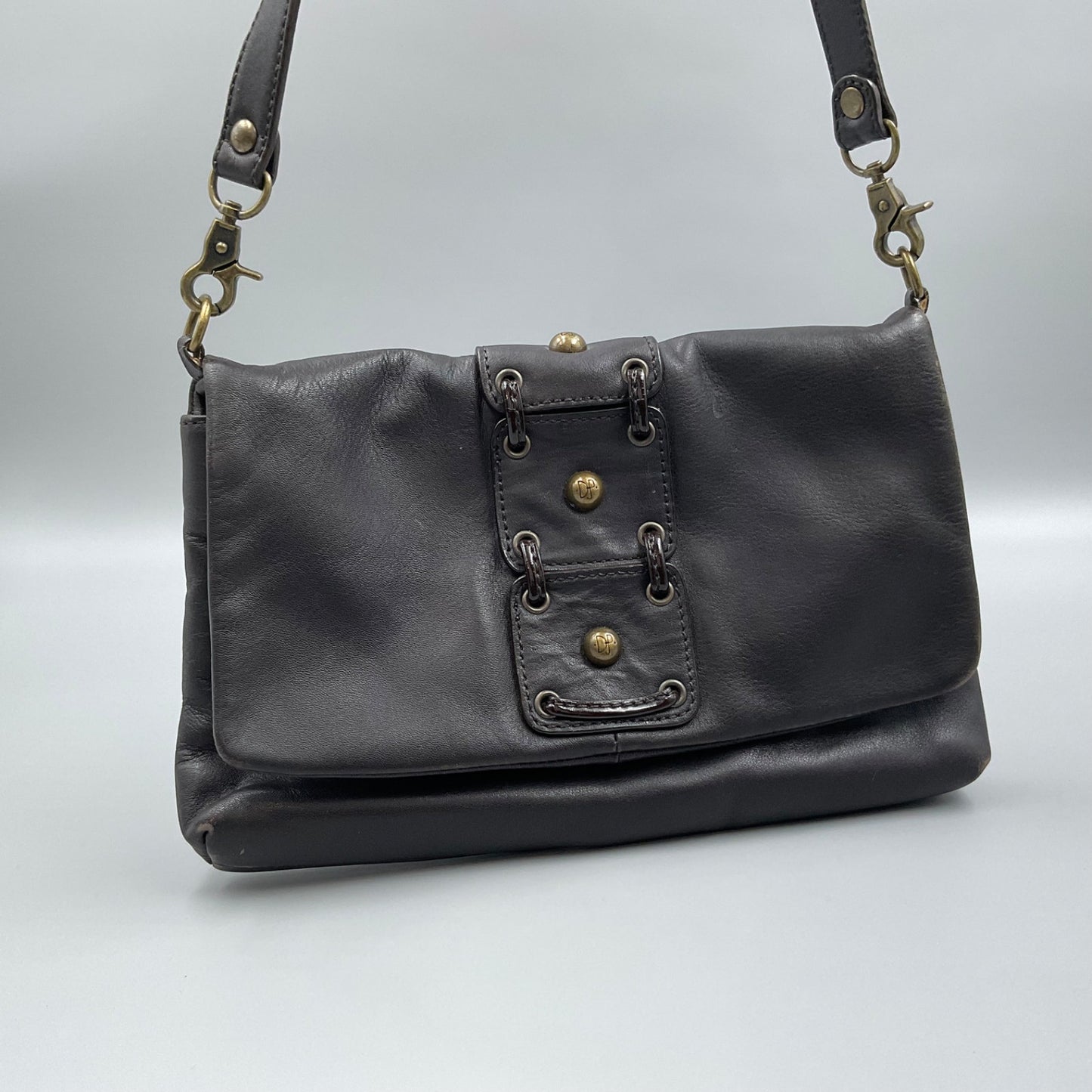 DONALD J. PLINER BLACK LEATHER CLUTCH BAG