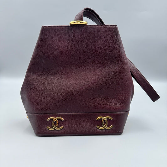 CHANEL MAROON CC ONE SHOULDER BUCKET BAG
