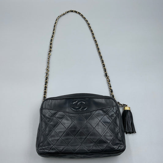 CHANEL BLACK MATELASSE SHOULDER BAG