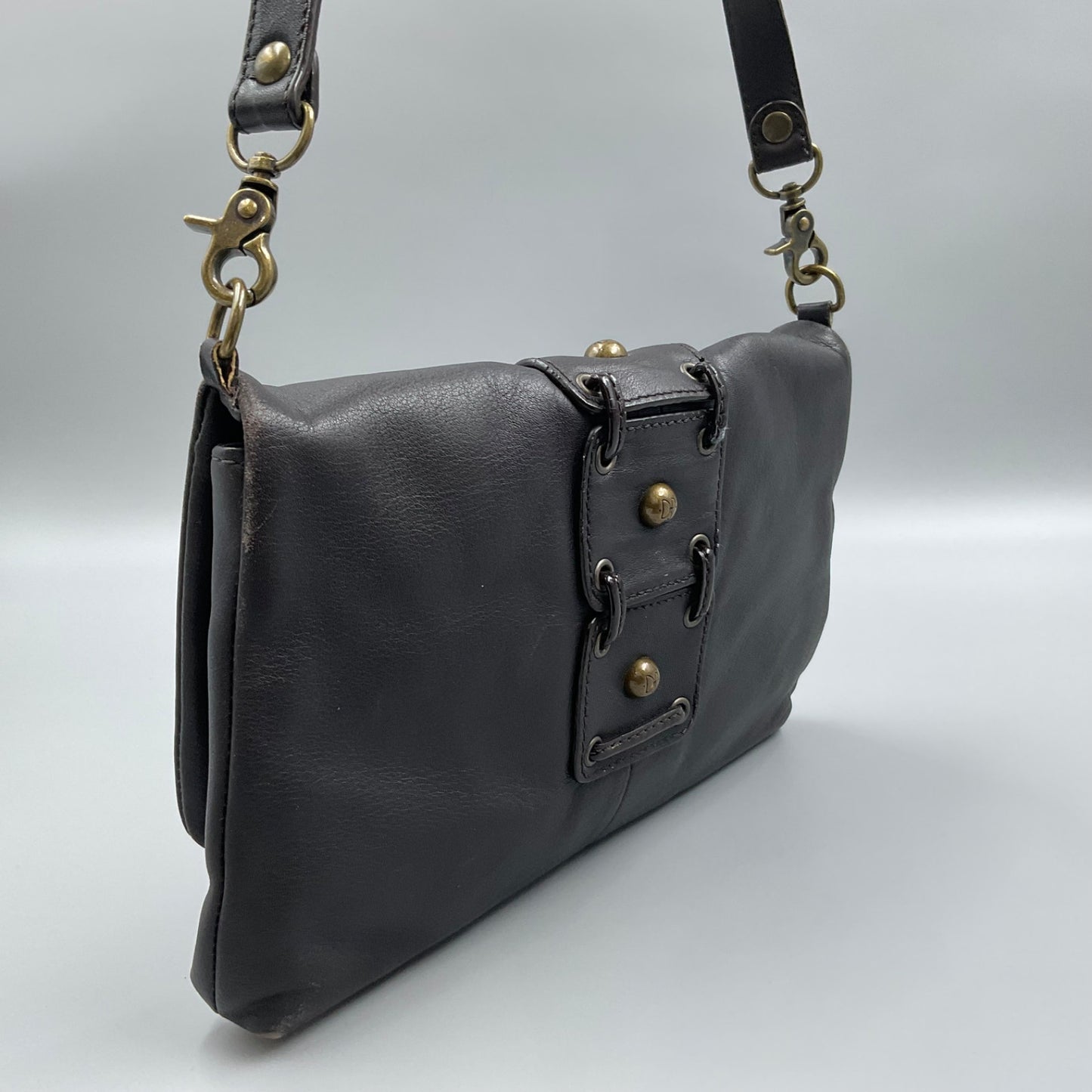 DONALD J. PLINER BLACK LEATHER CLUTCH BAG