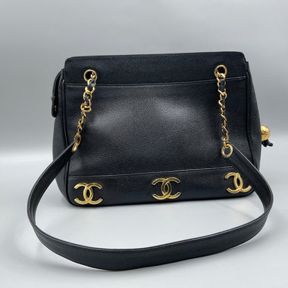CHANEL TRIPLE CC BLACK LEATHER SHOULDER BAG (CC’s REPLATED)