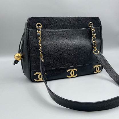 CHANEL TRIPLE CC BLACK LEATHER SHOULDER BAG (CC’s REPLATED)