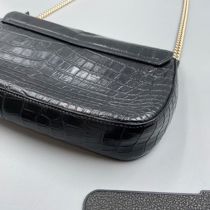 GUCCI BLACK CROCODILE SOHO CHAIN CROSSBODY BAG